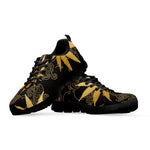 Gold Cannabis Leaf Pattern Print Black Sneakers