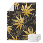 Gold Cannabis Leaf Pattern Print Blanket