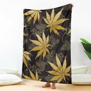 Gold Cannabis Leaf Pattern Print Blanket