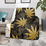 Gold Cannabis Leaf Pattern Print Blanket