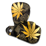 Gold Cannabis Leaf Pattern Print Boxing Gloves