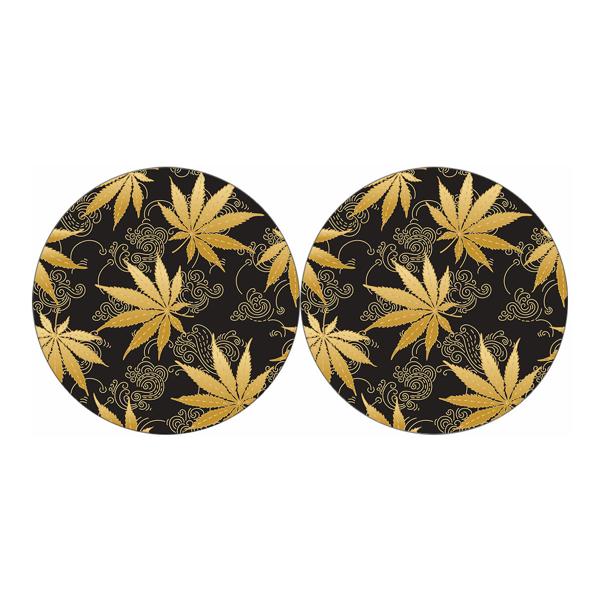 Gold Cannabis Leaf Pattern Print Car Coasters