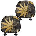 Gold Cannabis Leaf Pattern Print Car Headrest Covers