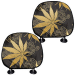Gold Cannabis Leaf Pattern Print Car Headrest Covers