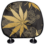 Gold Cannabis Leaf Pattern Print Car Headrest Covers