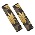 Gold Cannabis Leaf Pattern Print Car Seat Belt Covers