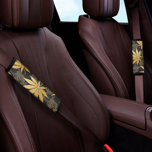 Gold Cannabis Leaf Pattern Print Car Seat Belt Covers