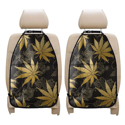Gold Cannabis Leaf Pattern Print Car Seat Organizers