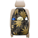 Gold Cannabis Leaf Pattern Print Car Seat Organizers