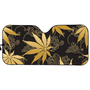 Gold Cannabis Leaf Pattern Print Car Sun Shade