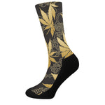 Gold Cannabis Leaf Pattern Print Crew Socks