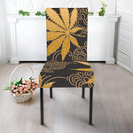 Gold Cannabis Leaf Pattern Print Dining Chair Slipcover