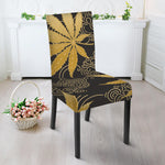 Gold Cannabis Leaf Pattern Print Dining Chair Slipcover