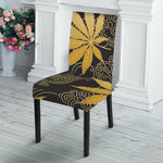 Gold Cannabis Leaf Pattern Print Dining Chair Slipcover