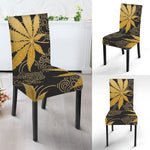 Gold Cannabis Leaf Pattern Print Dining Chair Slipcover