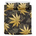 Gold Cannabis Leaf Pattern Print Duvet Cover Bedding Set