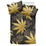 Gold Cannabis Leaf Pattern Print Duvet Cover Bedding Set