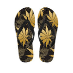 Gold Cannabis Leaf Pattern Print Flip Flops