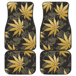 Gold Cannabis Leaf Pattern Print Front and Back Car Floor Mats