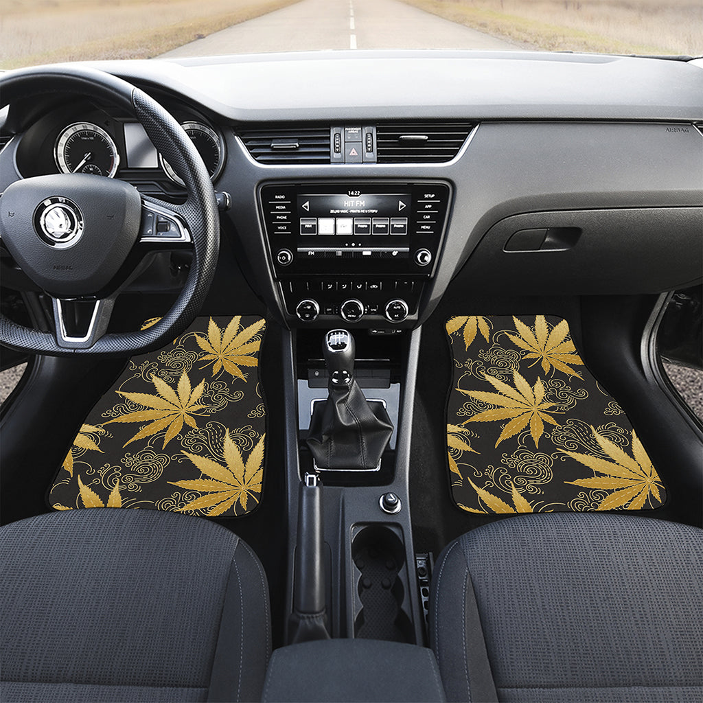 Gold Cannabis Leaf Pattern Print Front and Back Car Floor Mats