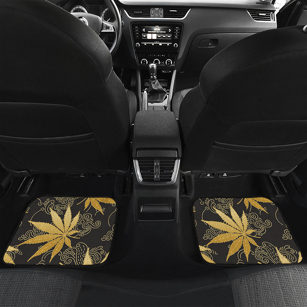 Gold Cannabis Leaf Pattern Print Front and Back Car Floor Mats