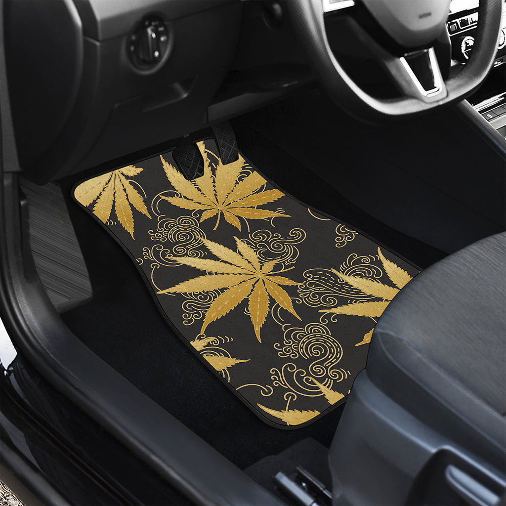 Gold Cannabis Leaf Pattern Print Front and Back Car Floor Mats