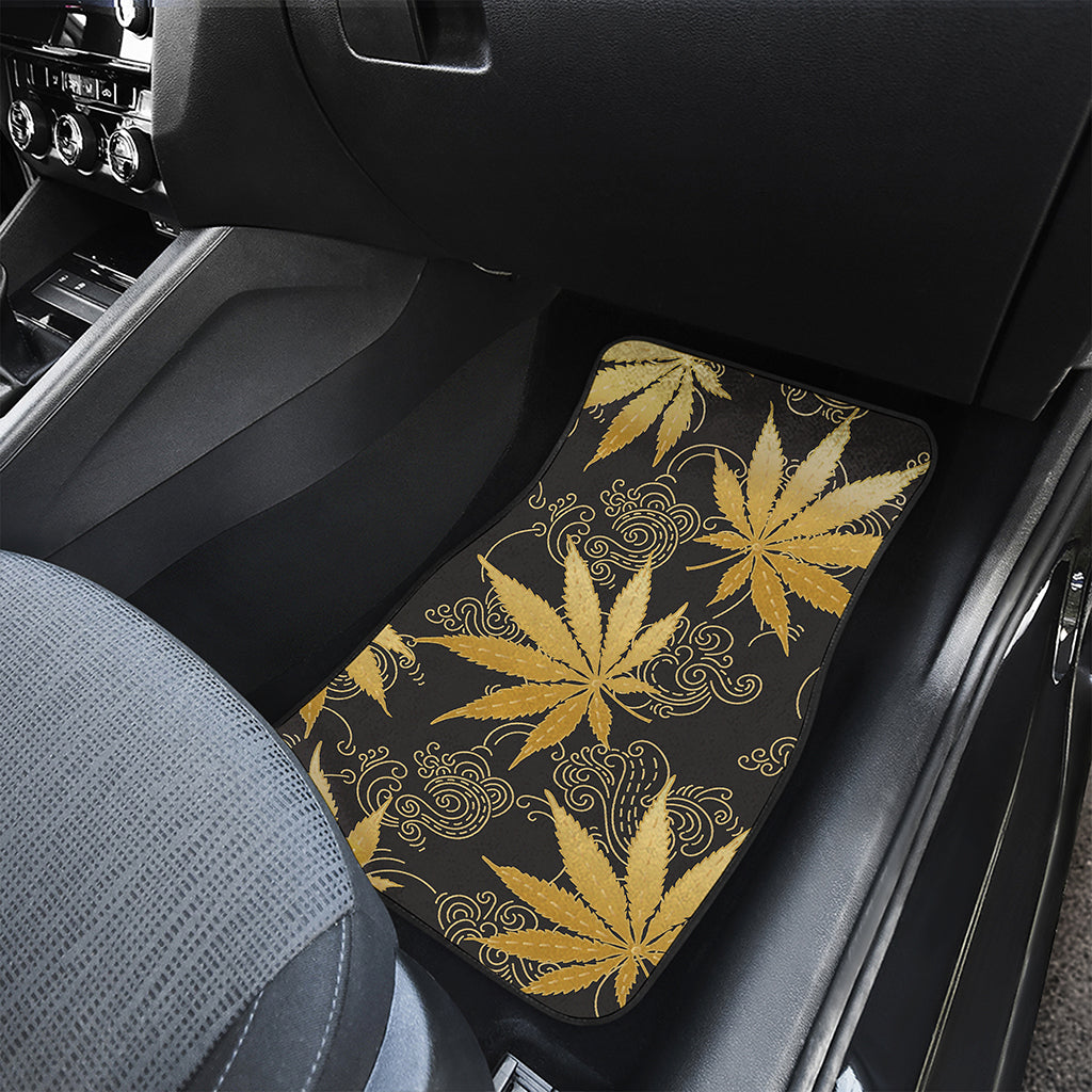 Gold Cannabis Leaf Pattern Print Front and Back Car Floor Mats