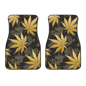 Gold Cannabis Leaf Pattern Print Front Car Floor Mats