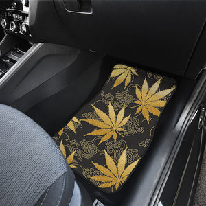 Gold Cannabis Leaf Pattern Print Front Car Floor Mats