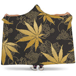 Gold Cannabis Leaf Pattern Print Hooded Blanket