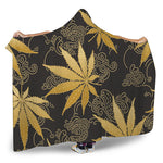 Gold Cannabis Leaf Pattern Print Hooded Blanket