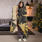 Gold Cannabis Leaf Pattern Print Hooded Blanket