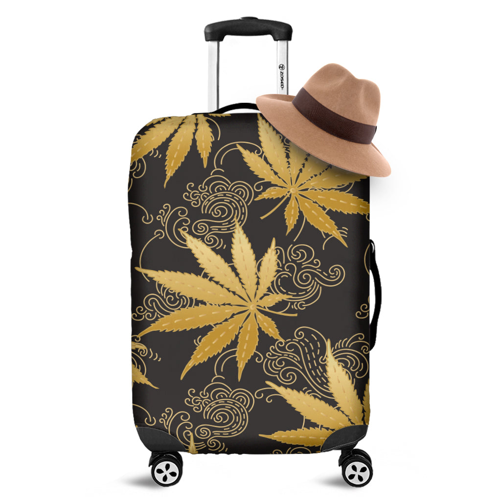 Gold Cannabis Leaf Pattern Print Luggage Cover