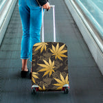 Gold Cannabis Leaf Pattern Print Luggage Cover