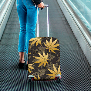 Gold Cannabis Leaf Pattern Print Luggage Cover