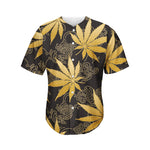 Gold Cannabis Leaf Pattern Print Men's Baseball Jersey