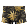 Gold Cannabis Leaf Pattern Print Men's Boxer Briefs