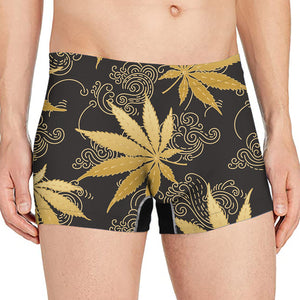 Gold Cannabis Leaf Pattern Print Men's Boxer Briefs