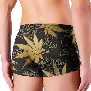 Gold Cannabis Leaf Pattern Print Men's Boxer Briefs