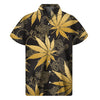 Gold Cannabis Leaf Pattern Print Men's Short Sleeve Shirt