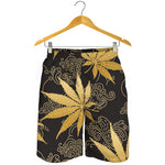 Gold Cannabis Leaf Pattern Print Men's Shorts