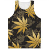 Gold Cannabis Leaf Pattern Print Men's Tank Top