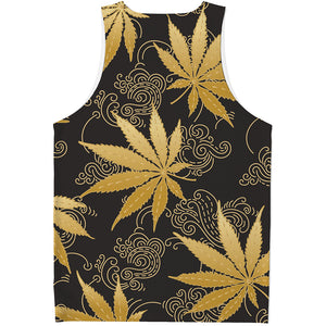 Gold Cannabis Leaf Pattern Print Men's Tank Top