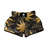 Gold Cannabis Leaf Pattern Print Muay Thai Boxing Shorts