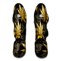 Gold Cannabis Leaf Pattern Print Muay Thai Shin Guards