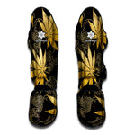 Gold Cannabis Leaf Pattern Print Muay Thai Shin Guard