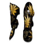 Gold Cannabis Leaf Pattern Print Muay Thai Shin Guard