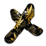 Gold Cannabis Leaf Pattern Print Muay Thai Shin Guard