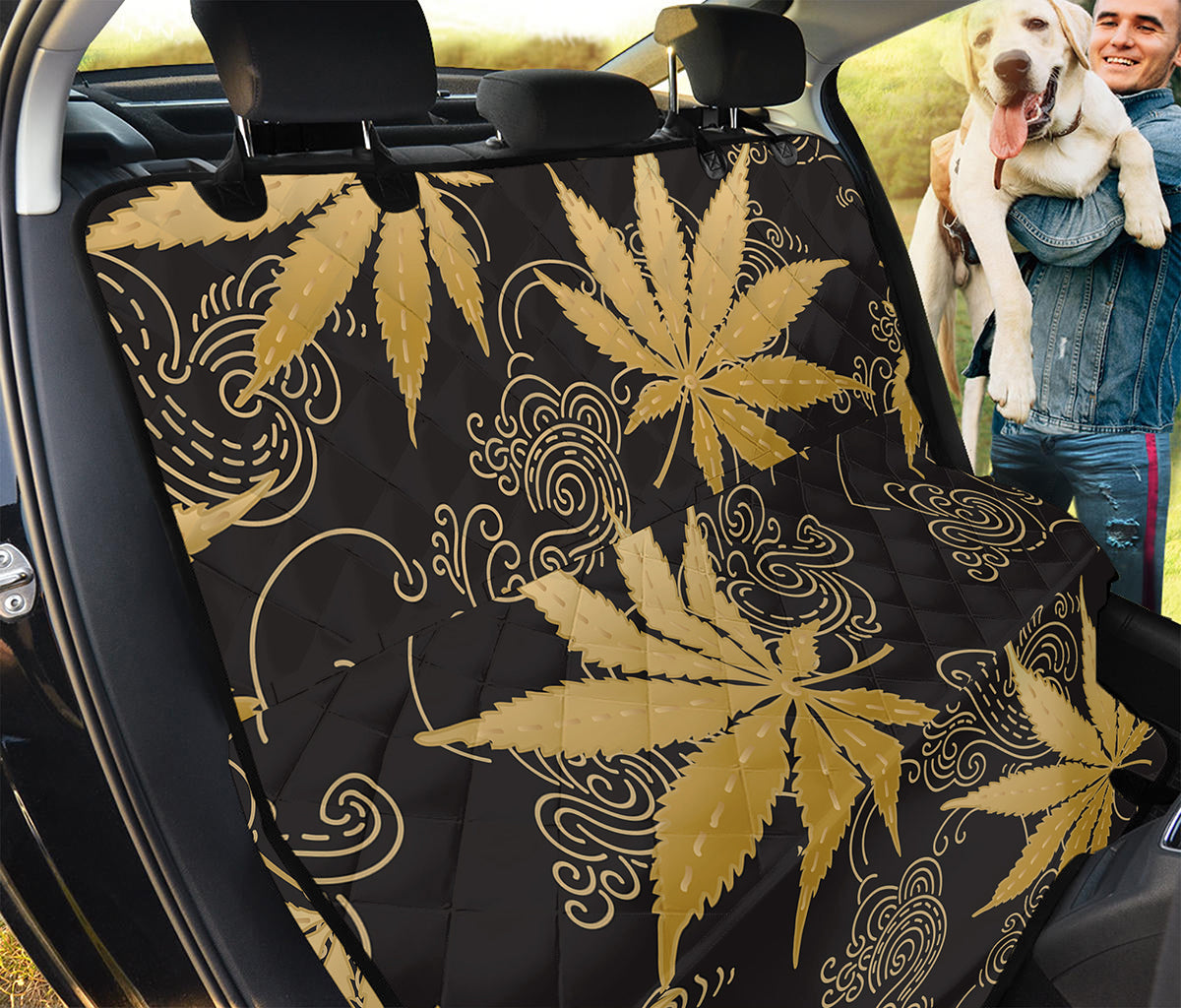 Gold Cannabis Leaf Pattern Print Pet Car Back Seat Cover