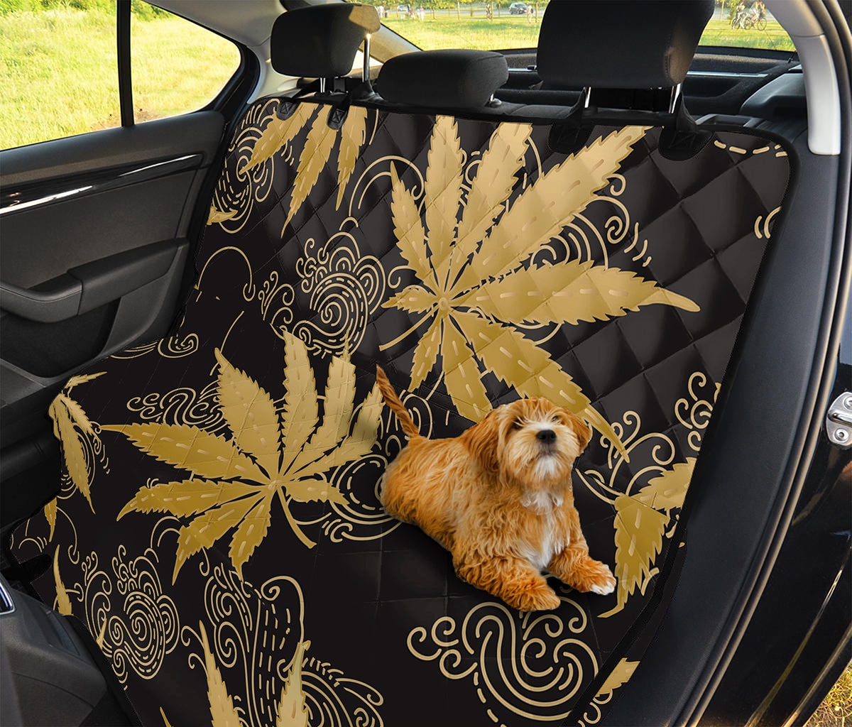 Gold Cannabis Leaf Pattern Print Pet Car Back Seat Cover